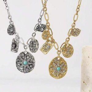 Chic Gold Necklace with Turquoise charms M535